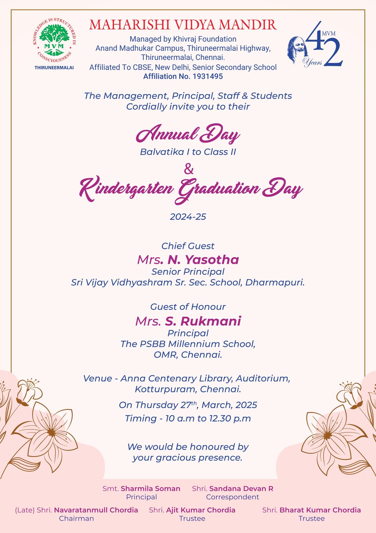 Maharishi Vidya Mandir, Thiruneermalai - Annual Day 2024-25