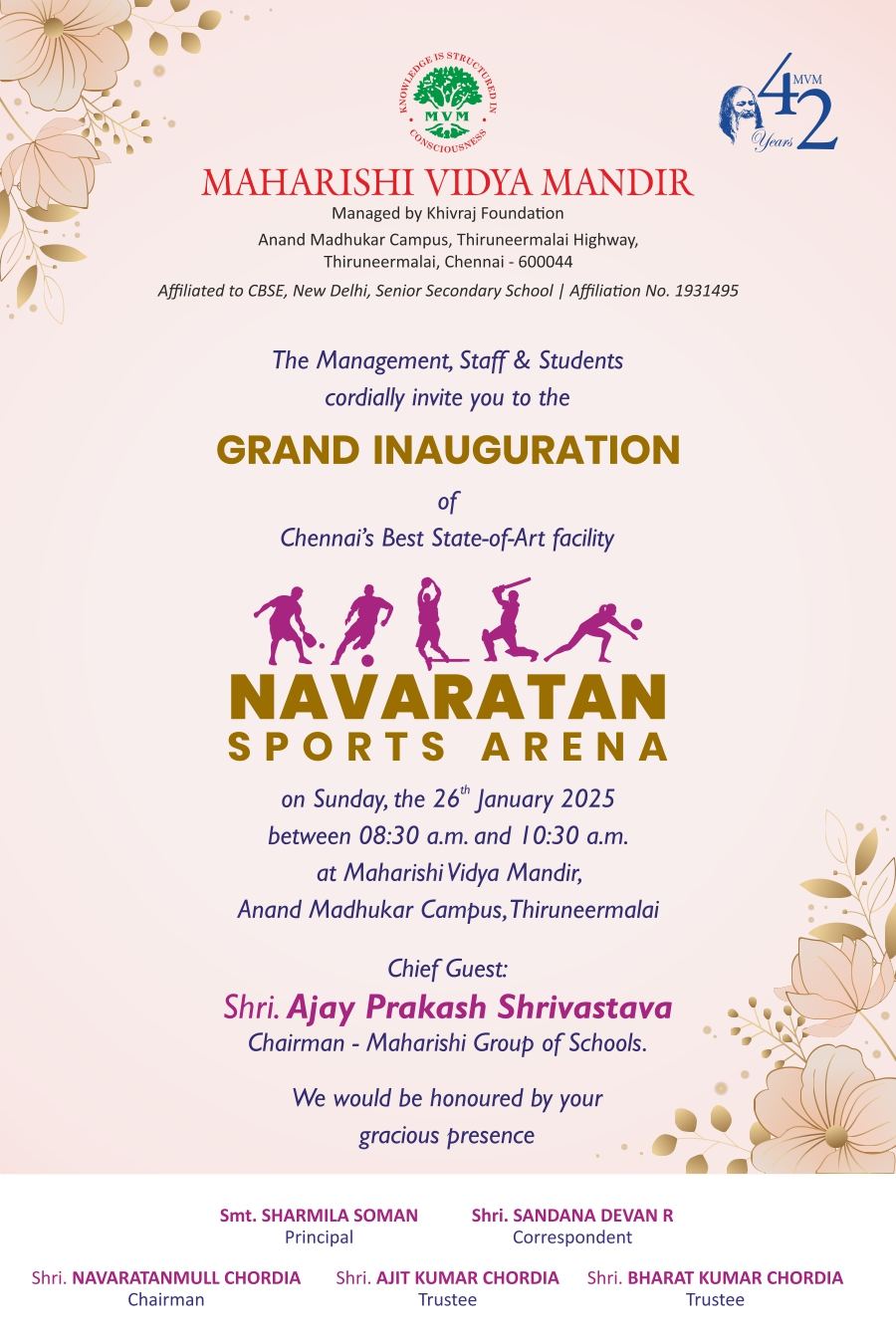 Maharishi Vidya Mandir, Thiruneermalai - Navaratan Sports Arena Inauguration 2024-25