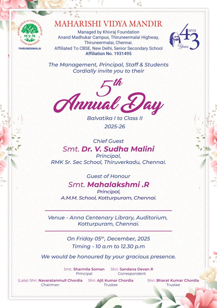 Maharishi Vidya Mandir, Thiruneermalai - Annual Day 2025-26