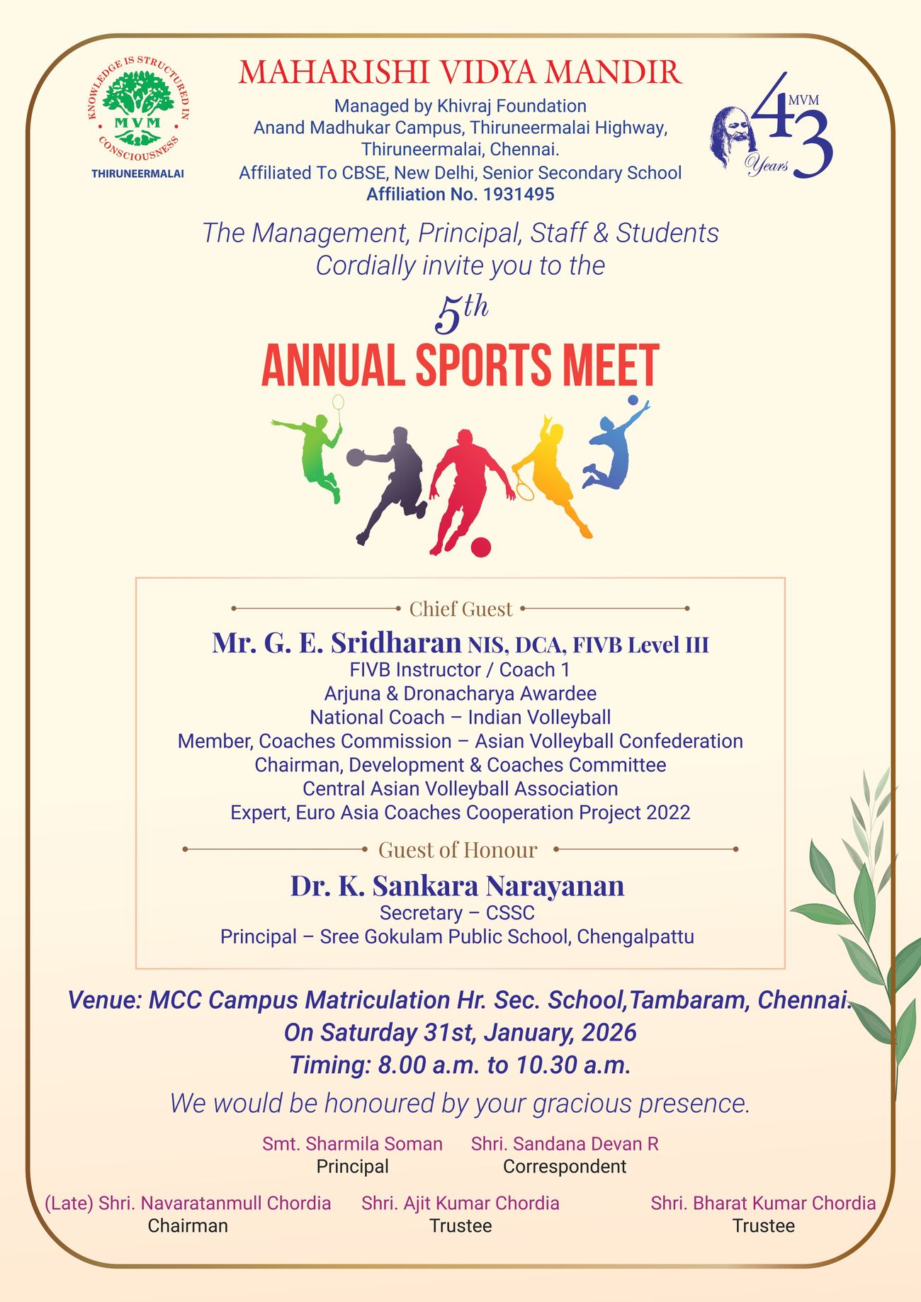 Maharishi Vidya Mandir, Thiruneermalai - Sports Day 2025-26